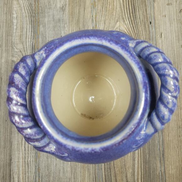 Vintage Pottery Vase Cobalt Blue, Double Rope Handle - Picture 5 of 6